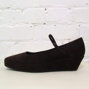 Chocolate suede wedge shoes. Look unworn, have original box.