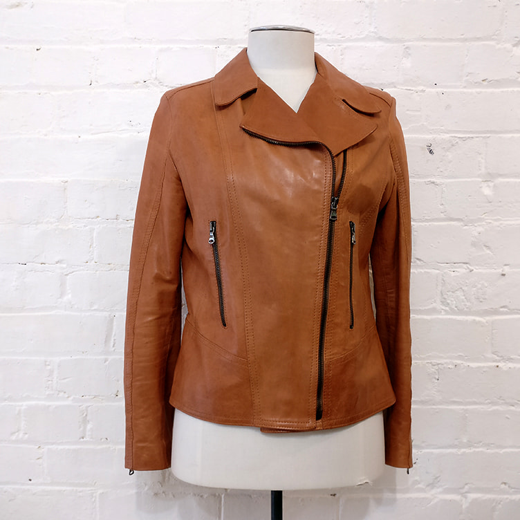 Vera Pelle tan leather jacket, size 46, $300 NZD
