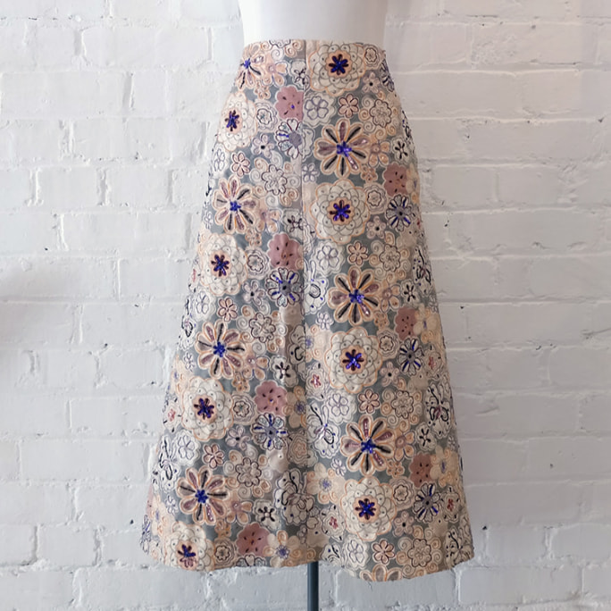Embroidered A-line skirt with beads and sequins, vintage.