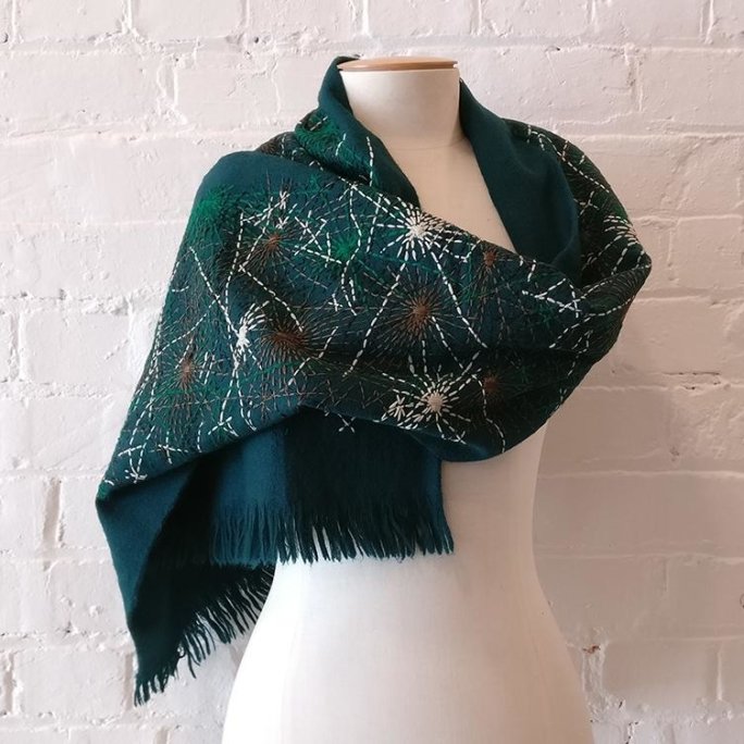 100% wool hand embroidered shawl.