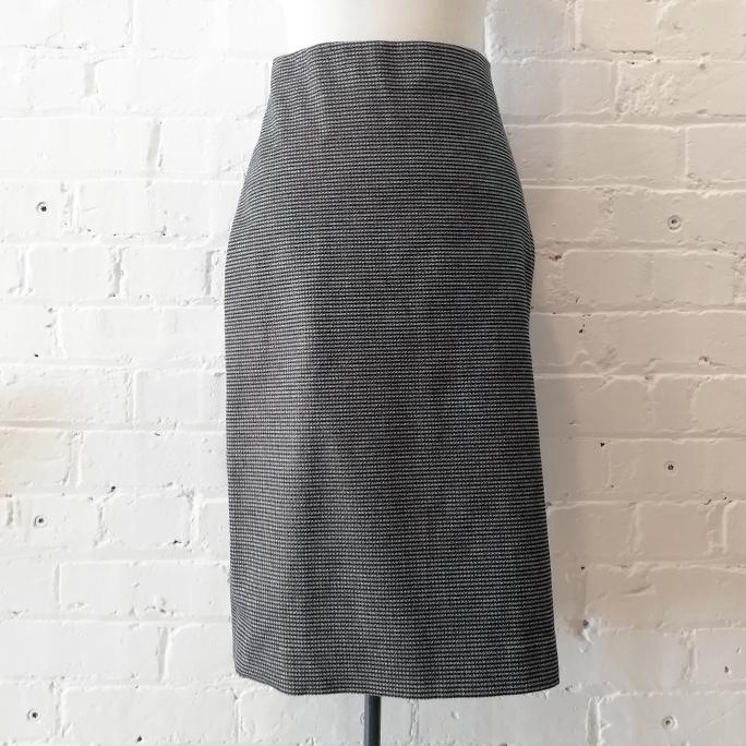 "Metrics" pull-on fitted pencil skirt with elasticated waist.