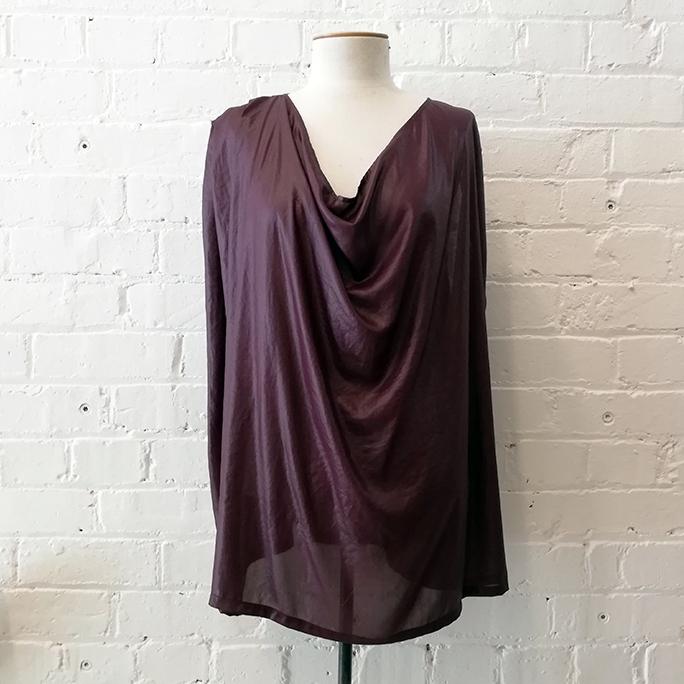 "Swing" sleeveless shell top with cowl neck.