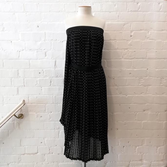 Polka dot pleated dress, doubles as skirt with elasticated waist.
