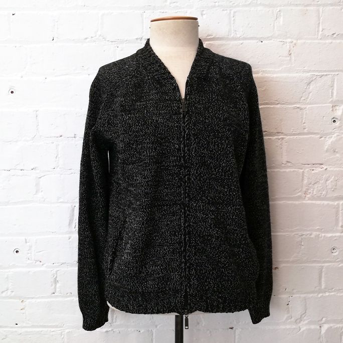 Bomber-style zip-up knit with pockets.