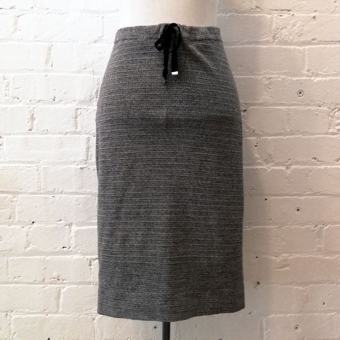 Stretch knit cotton skirt with drawstring waist.