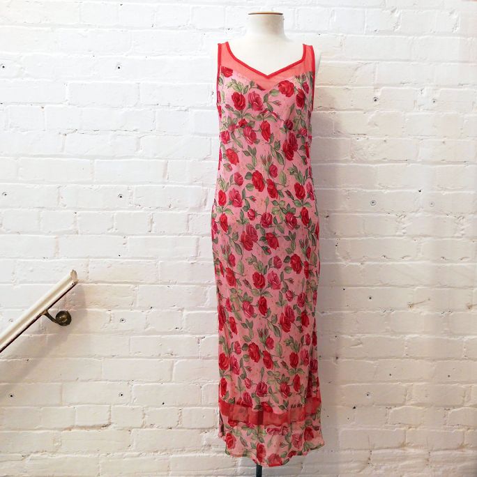 Bias-cut floral slip dress.