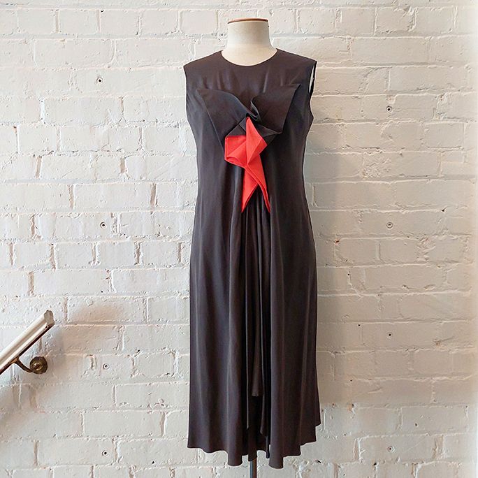 Cotton & silk dress with gathered front, half-lined.