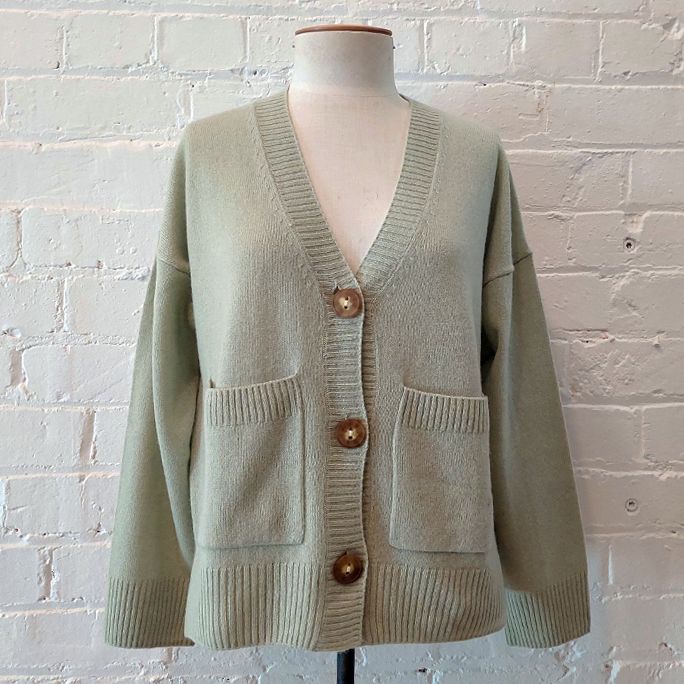 "Evie" cashmere cardigan with patch pockets. Original price tag still on!