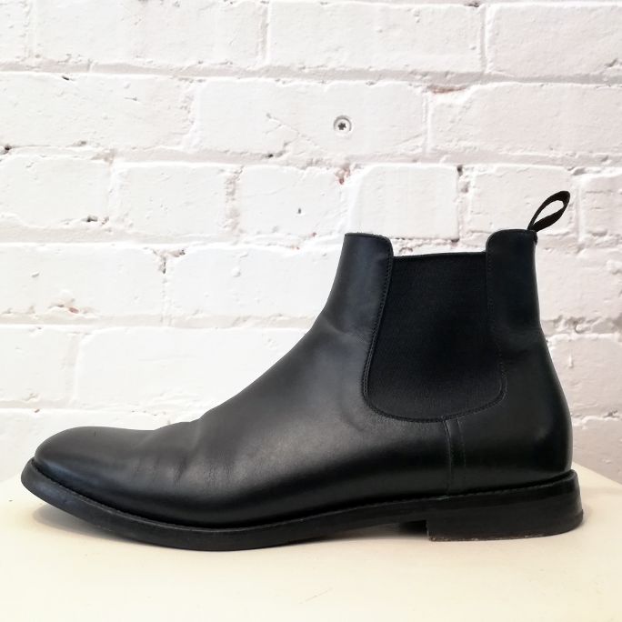 Black leather ankle boot.