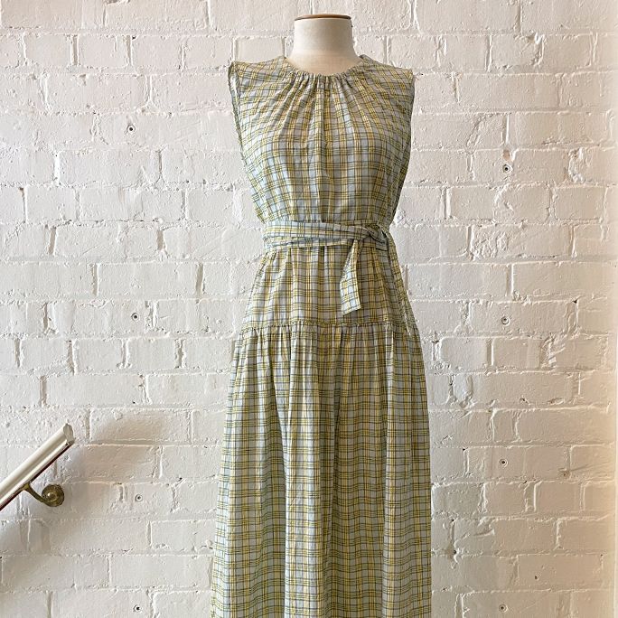 Drop-waist dress with belt.