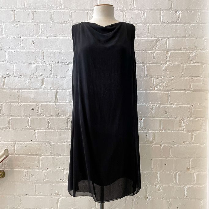Sleeveless silk dress.