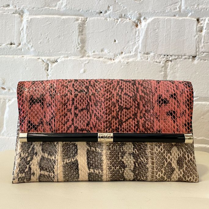 Snakeskin clutch.