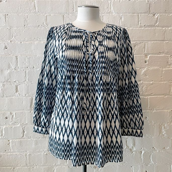 Collarless boho top.