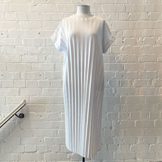 Pleated tee shirt dress.