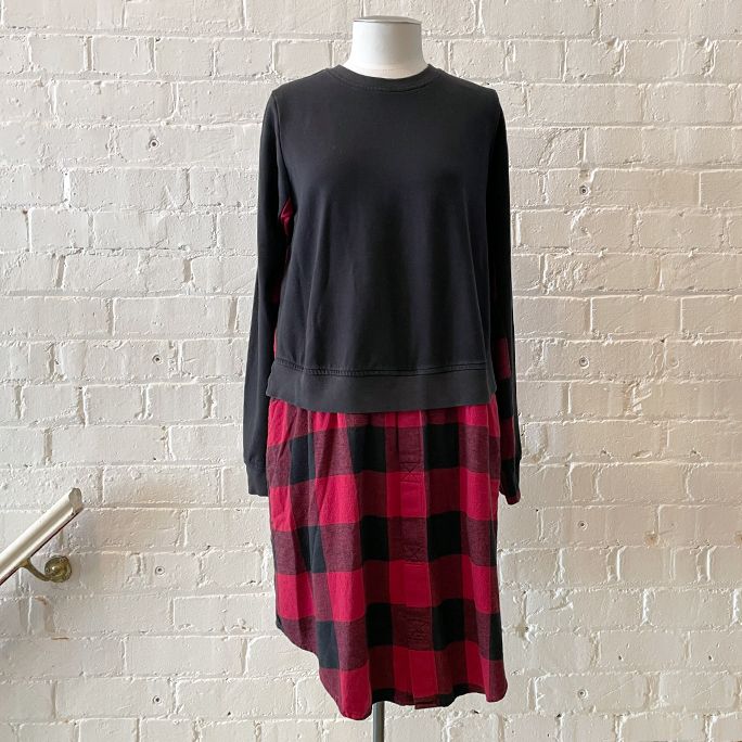 Plaid dress with faux crew top.
